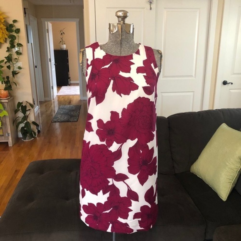 NWT Banana Republic floral sleeveless pink white crew neck timeless dress